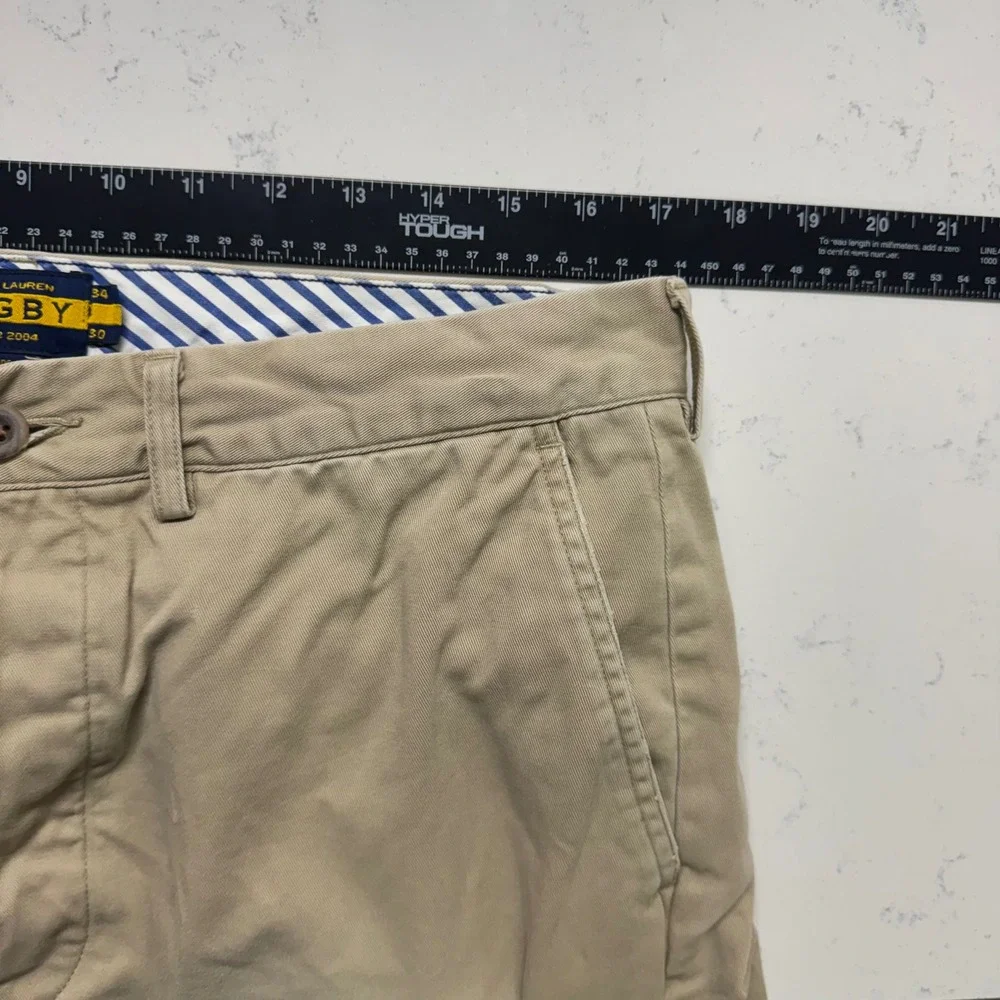 Vtg Ralph Lauren Rugby Chino Pants Mens 34x30 Tan Skull Crossbones Cotton Khaki
